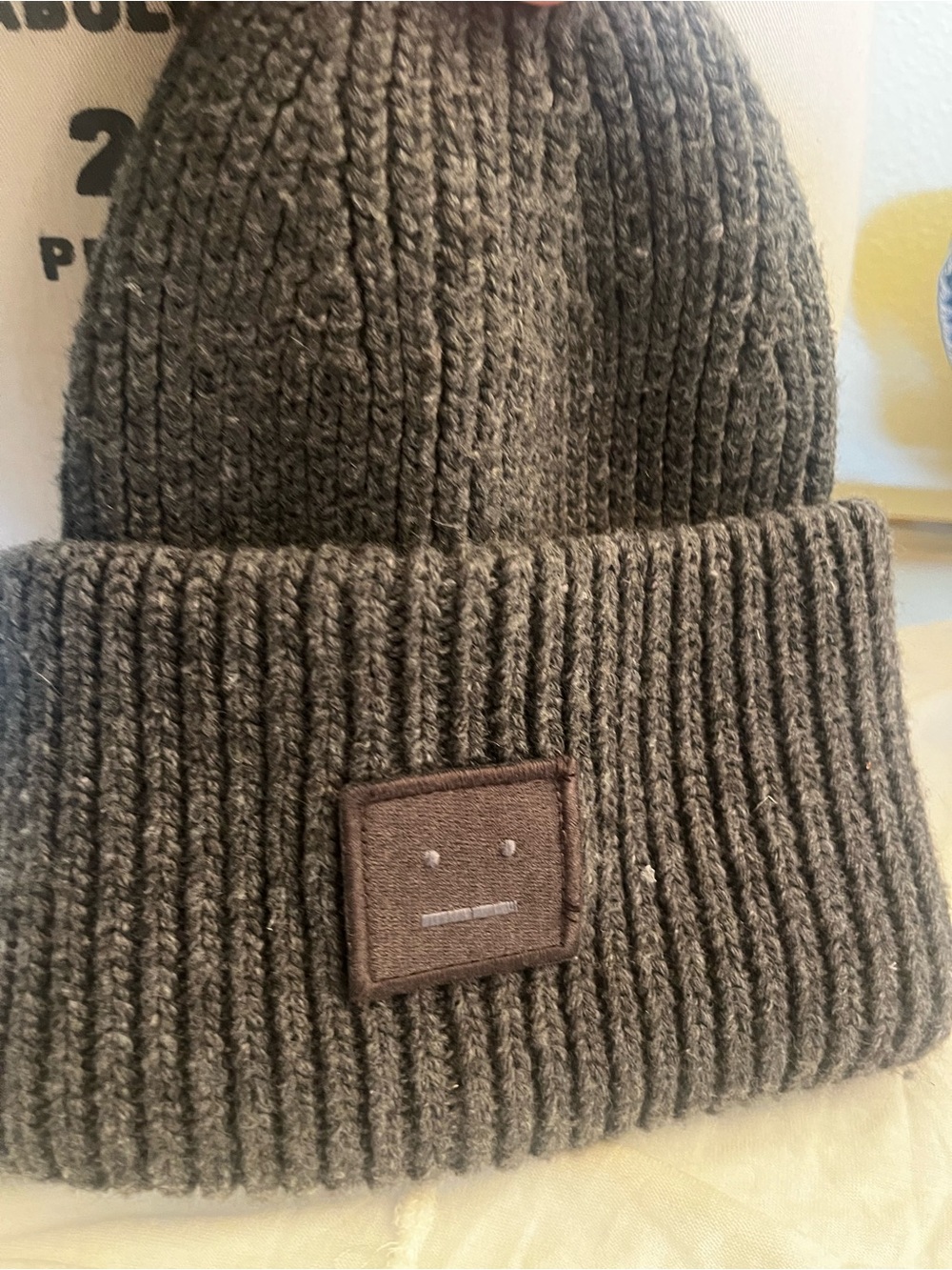 ACNE STUDIO Gray Ribbed Knit Beanie Hat with Patch. Worn twice - Picture 5 of 5